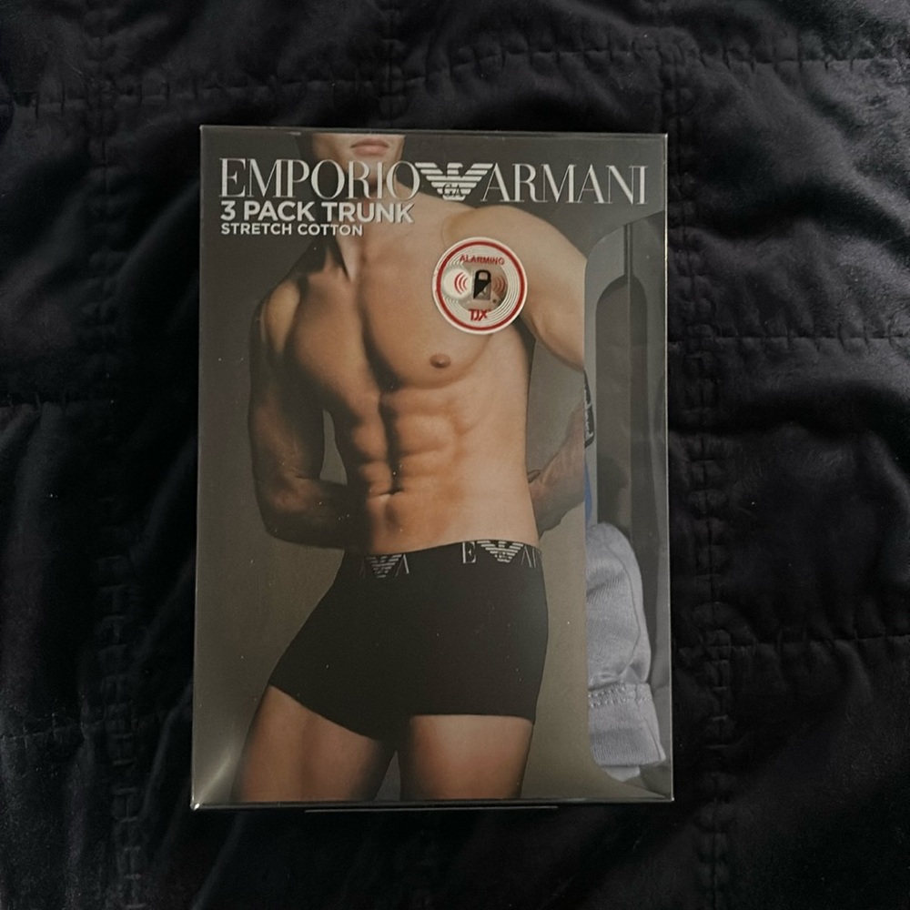 Armani 3 pack trunks. Brand new with tag. Sky blue, navy, royal blue.